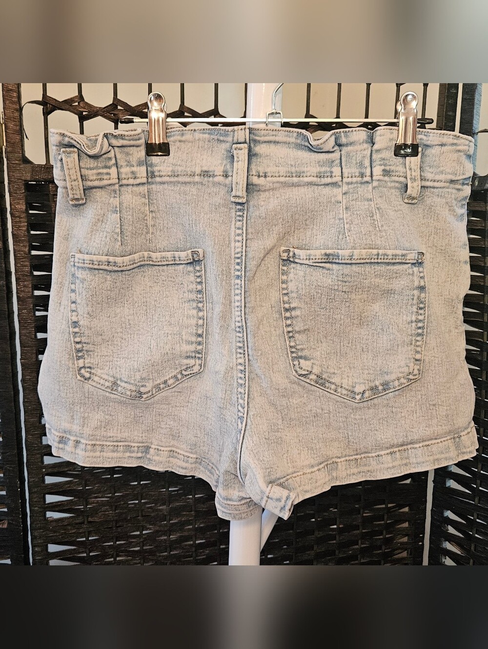 Light Wash Denim Women's Paperbag Waist Shorts - Picture 2 of 2